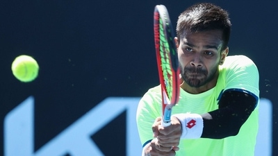 India's Sumit Nagal (in frame) will start his Tokyo Olympics campaign against Istomin (AP)