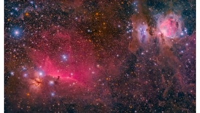 Deep-sky objects are those that exist beyond the solar system. Seen here is the Orion Quadruplet (comprising the Orion, Running Man, Horsehead and Flame nebulas) as captured by Avinash Singh from Nainital. The Orion Nebula (extreme right) is one of the brightest, nebulae visible to the naked eye. It is the closest star formation region, about 1,300 light years away. “The variety of objects you can image is what motivates me to shoot the deep sky,” he says. (Photo by Avinash Singh)