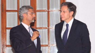 Foreign minister S Jaishankar with US Secretary of State Antony Blinken. Foreign minister S Jaishankar with US Secretary of State Antony Blinken.