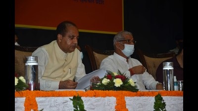Himachal chief minister Jai Ram Thakur and governor Rajendra Vishwanath Arlekar at the Foundation Day of Himachal Pradesh University in Shimla on Thursday. (Deepak Sansta/HT) Himachal chief minister Jai Ram Thakur and governor Rajendra Vishwanath Arlekar at the Foundation Day of Himachal Pradesh University in Shimla on Thursday. (Deepak Sansta/HT)