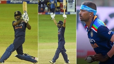 Hardik Pandya (Extreme right) scored a duck, while Deepak Chahar (M) and Suryakumar Yadav got important runs. (Getty Images) Hardik Pandya (Extreme right) scored a duck, while Deepak Chahar (M) and Suryakumar Yadav got important runs. (Getty Images)