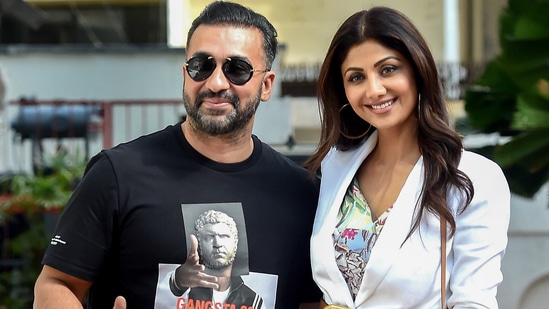 Shilpa Shetty with her husband Raj Kundra.(PTI)