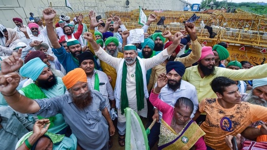 Bharatiya Kisan Union (BKU) leader Rakesh Tikait arrived at Jantar Mantar as farmers begin their protest against central government's three farm laws. (PTI Photo/ Manvender Vashist)