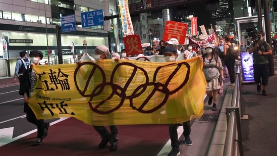 Protesters call for the cancellation of the Tokyo Olympics (FILE)(AP)