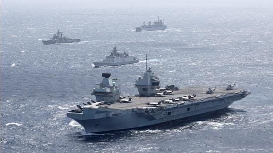 UK Carrier Strike Group and Indian Navy in the Indian Ocean during the maritime participation exercise on July 21. (Source: Royal Navy)