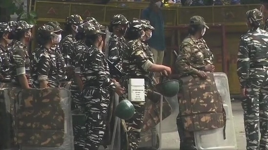 Heavy barricading has been done around Jantar Mantar, and additional police force deployed.(ANI Photo) Heavy barricading has been done around Jantar Mantar, and additional police force deployed.(ANI Photo)