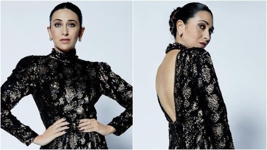 Karisma Kapoor in <span class='webrupee'>₹</span>9k leopard sequin midi is glam, Kareena Kapoor calls her hottest(Instagram/@therealkarismakapoor)