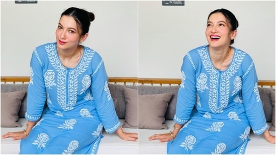 Gauhar Khan: The actor was recently spotted wearing a blur Chikan kurta and danced on the viral song 'Soni Kitti Soni.'(Instagram/@gauaharkhan)