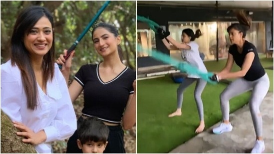 Watch Shweta Tiwari workout at gym with daughter Palak Tiwari in intense video(Instagram/@shwetatiwari)