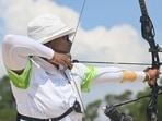 India's Deepika Kumari competes in the women's individual archery ranking round during the Tokyo 2020 Olympic Games at Yumenoshima Park Archery Field in Tokyo on July 23, 2021.(AFP) India's Deepika Kumari competes in the women's individual archery ranking round during the Tokyo 2020 Olympic Games at Yumenoshima Park Archery Field in Tokyo on July 23, 2021.(AFP)