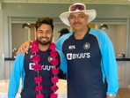 Rishabh Pant welcomed by Ravi Shastri after recovering from Covid-19.