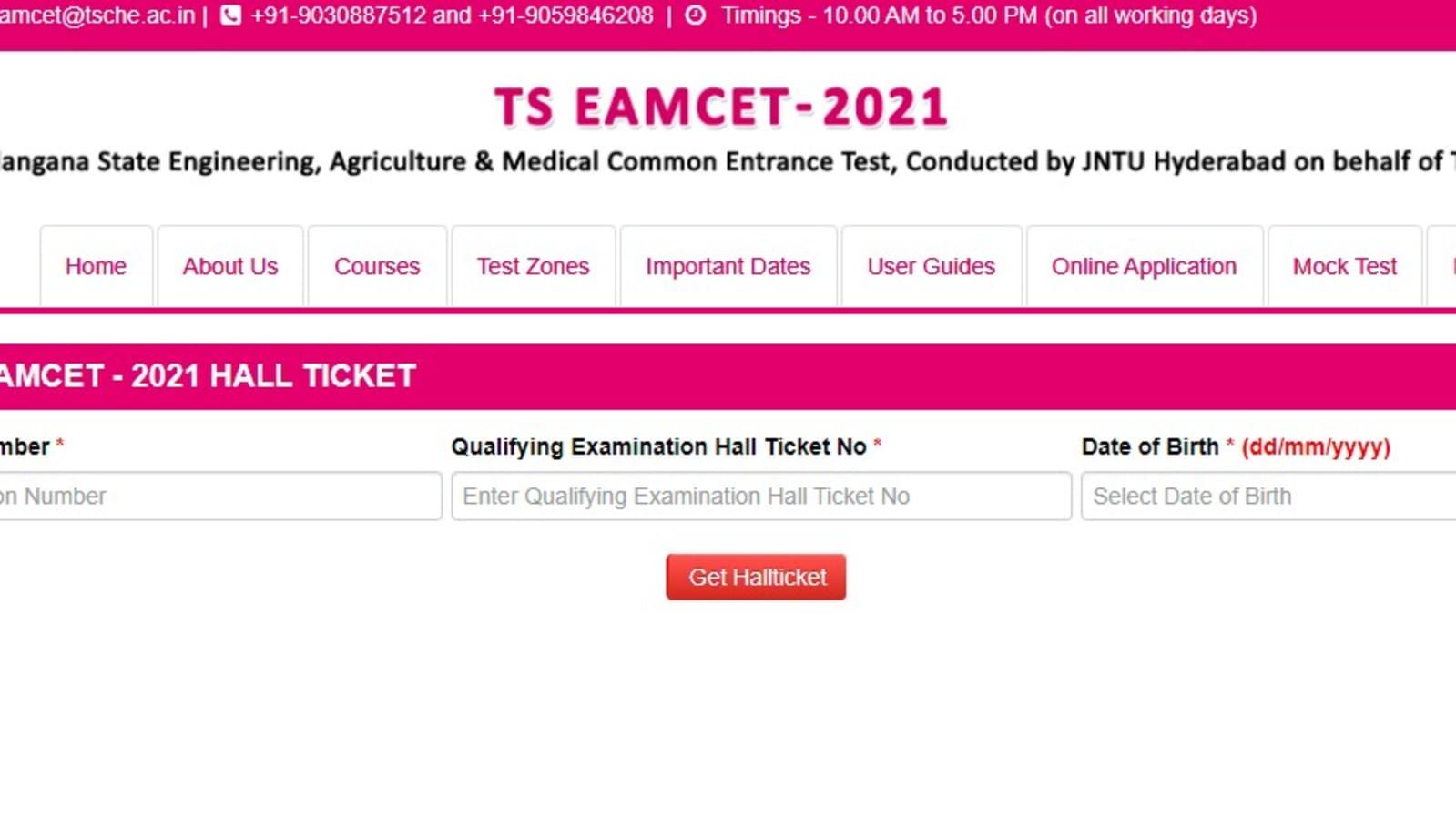 TS EAMCET Hall Ticket 2021 released at eamcet.tsche.ac.in, link for