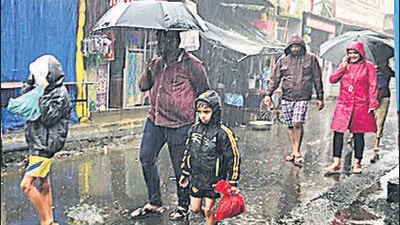 People use umbrellas and raincoats to protect themselves from rain in Mahabaleshwar. (File photo) People use umbrellas and raincoats to protect themselves from rain in Mahabaleshwar. (File photo)