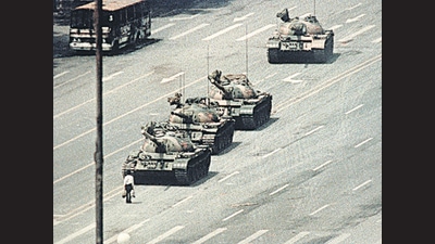 Iconic image. A lone demonstrator blocks the path of a tank convoy along the Avenue of Eternal Peace near Tiananmen Square in June 1989. (Getty Images) Iconic image. A lone demonstrator blocks the path of a tank convoy along the Avenue of Eternal Peace near Tiananmen Square in June 1989. (Getty Images)