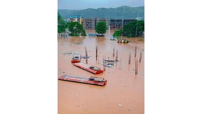 Buses submerged in a flood affected area following heavy rains, at Chiplun in Ratnagiri district on July 23. With moderate to heavy rainfall across the state over last few days, the water stock level in reservoirs has increased to 34.28%. The state has received 57.3% of the season’s (June to September) rainfall with 574.7 mm rainfall recorded till July 22, HT reported. (PTI) Buses submerged in a flood affected area following heavy rains, at Chiplun in Ratnagiri district on July 23. With moderate to heavy rainfall across the state over last few days, the water stock level in reservoirs has increased to 34.28%. The state has received 57.3% of the season’s (June to September) rainfall with 574.7 mm rainfall recorded till July 22, HT reported. (PTI)