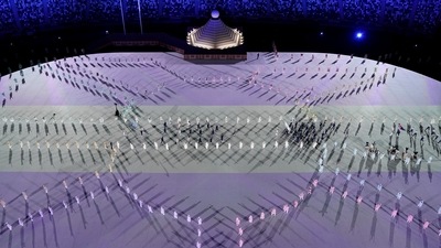 An aerial view of the nations parade during the Tokyo 2020 Olympics opening ceremony. (TWITTER)