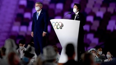 The Tokyo 2020 Olympics opening ceremony: IOC president Thomas Bach (L) and the Tokyo 2020 Organising Committee president. Seiko Hashimoto gave speeches. (TWITTER) The Tokyo 2020 Olympics opening ceremony: IOC president Thomas Bach (L) and the Tokyo 2020 Organising Committee president. Seiko Hashimoto gave speeches. (TWITTER)