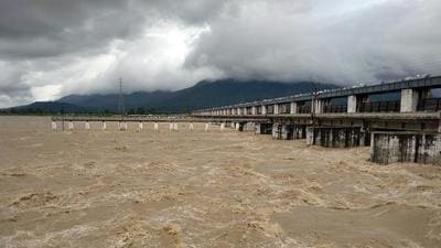 A view of the Gandak after four lakh cusec water was released from the Balmiki Nagar barrage in west Champaran district of Bihar on Wednesday. (ANI) A view of the Gandak after four lakh cusec water was released from the Balmiki Nagar barrage in west Champaran district of Bihar on Wednesday. (ANI)