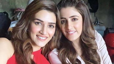 Nupur Sanon poses with sister Kriti Sanon. Nupur Sanon poses with sister Kriti Sanon.