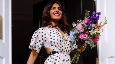 Priyanka Chopra's backless polka dot shirt dress in new pics is worth ₹1 lakh (Instagram/@priyankachopra) Priyanka Chopra's backless polka dot shirt dress in new pics is worth ₹1 lakh (Instagram/@priyankachopra)