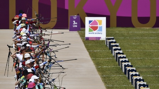 Tokyo 2020 Olympics - Archery - Women's Individual - Ranking Round - Yumenoshima Archery Field, Tokyo, Japan - July 23, 2021. A general view during competition REUTERS/Clodagh Kilcoyne(REUTERS)