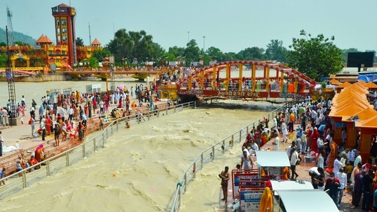 Devotees participate in Ganga Snan, in Haridwar on Friday. (ANI file photo)
