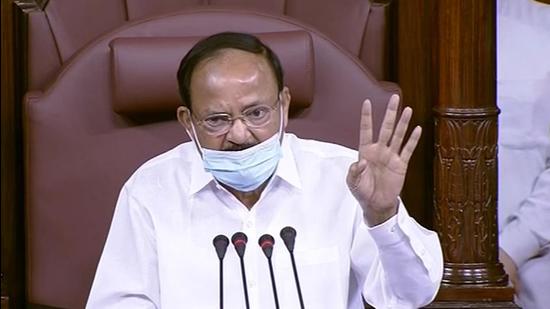 Rajya Sabha chairman M Venkaiah Naidu conducts proceedings of the House during the monsoon session of Parliament, in New Delhi on Friday, July 23. (PTI)