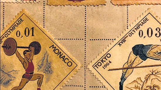 Stamps of different cities and countries with various Olympic games on them. (HT PHOTO)