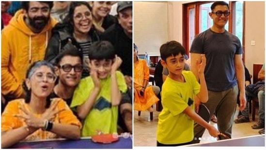 Aamir Khan, Kiran Rao, son Azad played table tennis with the Laal Singh Chaddha team.