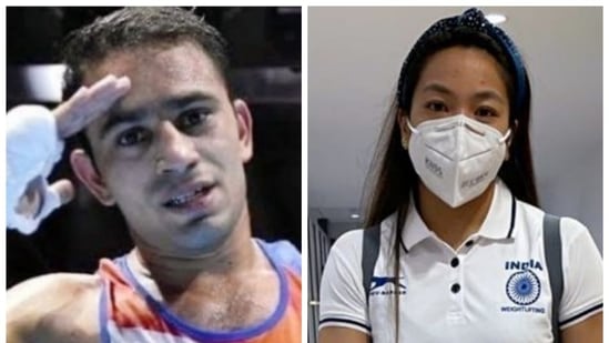 Amit Panghal (L) and Mirabai Chanu. (File Photos)(HT COLLAGE)