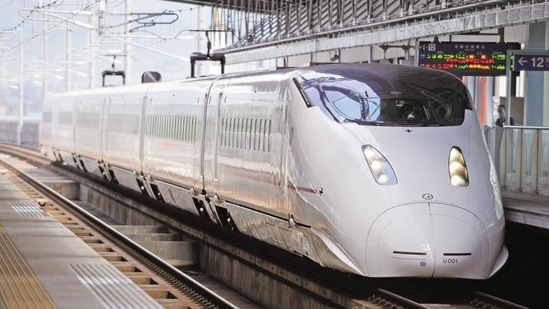 The Mumbai-Ahmedabad bullet train project, which will connect the two cities through a high-speed rail network, was scheduled to be completed by December 2023 but has been delayed by the Covid-19 pandemic (Bloomberg/ Representative Image)(Bloomberg / Photo used for representational purpose only) The Mumbai-Ahmedabad bullet train project, which will connect the two cities through a high-speed rail network, was scheduled to be completed by December 2023 but has been delayed by the Covid-19 pandemic (Bloomberg/ Representative Image)(Bloomberg / Photo used for representational purpose only)