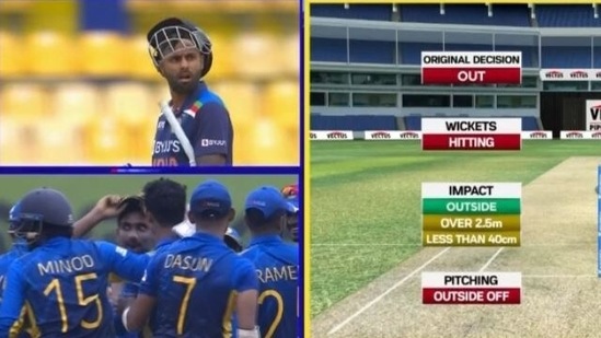 The Sri Lankan players were celebrating even as DRS showed Suryakumar was not out(Screengrab)