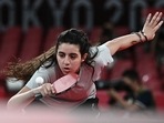 Syria's Hend Zaza hits a shot against Austria's Liu Jia during their women's singles preliminary round table tennis match at the Tokyo Metropolitan Gymnasium during the Tokyo 2020 Olympic Games in Tokyo on July 24, 2021. Syria's Hend Zaza hits a shot against Austria's Liu Jia during their women's singles preliminary round table tennis match at the Tokyo Metropolitan Gymnasium during the Tokyo 2020 Olympic Games in Tokyo on July 24, 2021.