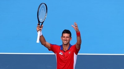 Tokyo 2020 Olympics - Tennis - Men's Singles - Round 1 - Ariake Tennis Park - Tokyo, Japan - July 24, 2021. Novak Djokovic of Serbia celebrates after winning his first round match against Hugo Dellien of Bolivia REUTERS/Mike Segar TPX IMAGES OF THE DAY (REUTERS)