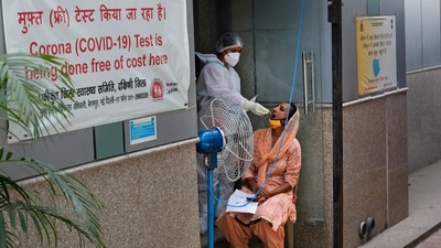 A health worker takes a sample to test for Covid-19 in New Delhi. (AP Photo) A health worker takes a sample to test for Covid-19 in New Delhi. (AP Photo)