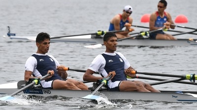 Indian rowers Arjun Lal Jat and Arvind Singh (foreground) - File Photo (AFP)