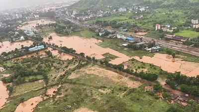 Areas inundated with floodwater after heavy monsoon rains in Raigad district of Maharashtra. (AFP)