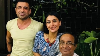 Eijaz Khan with Pavitra Punia and his father. Eijaz Khan with Pavitra Punia and his father.