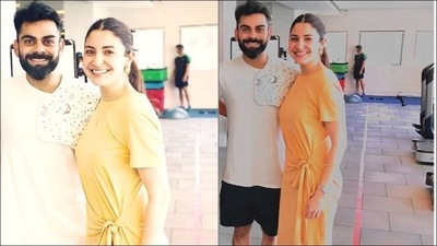 When Anushka Sharma dolled up in Zara’s  ₹1.8k midi dress, Virat Kohli flaunted Vamika’s burp cloth (Instagram/sanjaypahal_/kushaalwadhwani)