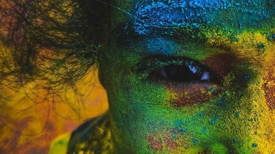 This close up of a child with Holi colours on his face has been taken by Krunal Todkar.( Krunal Todkar.)