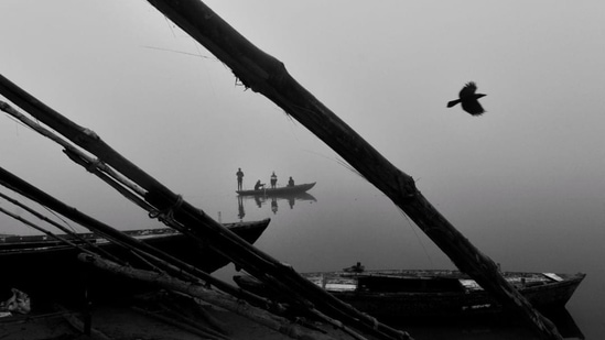 This black and white image of ghats by Priyanshu Singh won this round of the photo challenge.(Priyanshu Singh)
