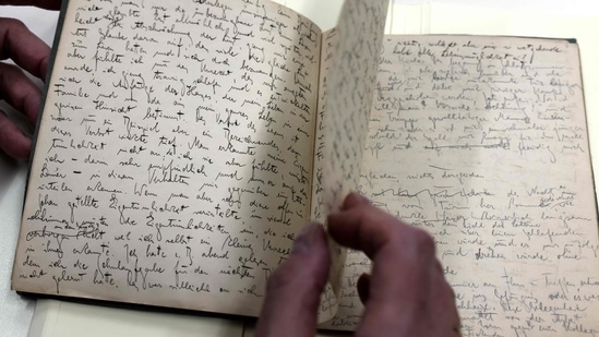 Original manuscripts written in German by Jewish German-speaking novelist and story writer Franz Kafka are now online for the first time, following an intensive years-long process of conservation and restoration work, cataloguing and digitisation of the work of one of the major figures of 20th-century literature.(Photo by MENAHEM KAHANA / AFP)