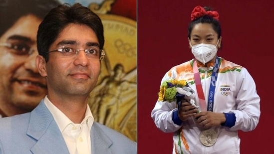 Abhinav Bindra lauds Mirabai Chanu for winning Silver medal in Tokyo Olympics 2020(HT Collage)