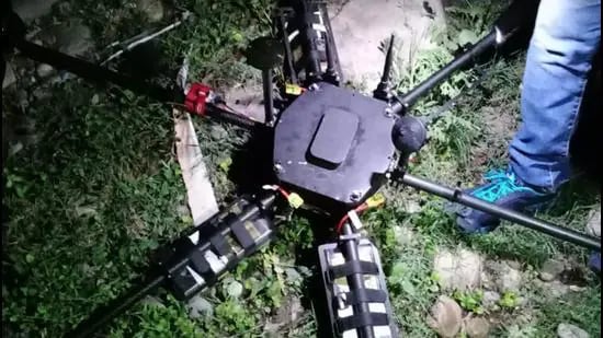 File photo: The drone shot down by police in Kanachak area in Jammu district. (Sourced)