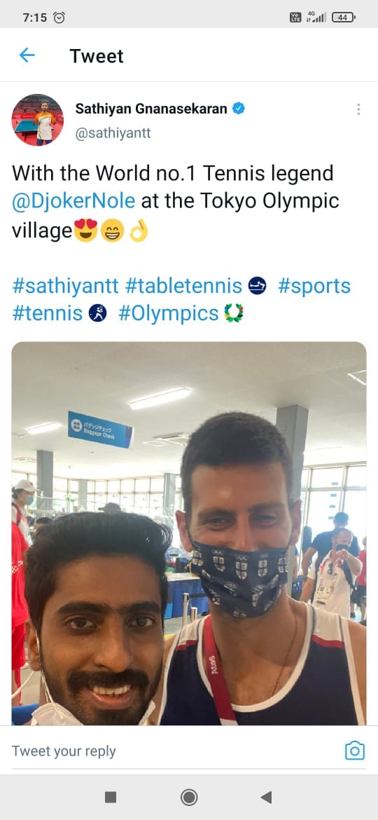 G Sathiyan with Novak Djokovic. (Twitter) G Sathiyan with Novak Djokovic. (Twitter)