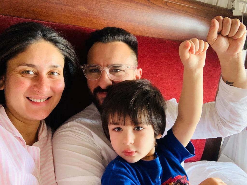 Kareena Kapoor poses with Saif Ali Khan and Taimur. Kareena Kapoor poses with Saif Ali Khan and Taimur.
