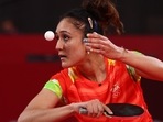 Manika Batra of India in action against Margaryta Pesotska of Ukraine in second round of women's singles in table tennis at Tokyo Olympics.