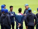 Sri Lanka head coach Mickey Arthur speaks to his players: File photo(AP)