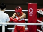 Indian boxer Mary Kom in action at the 2020 Summer Olympics Indian boxer Mary Kom in action at the 2020 Summer Olympics