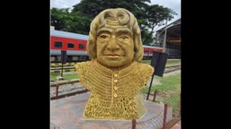 The image shows the bust of APJ Abdul Kalam installed at Yesvantpur Coaching Depot.